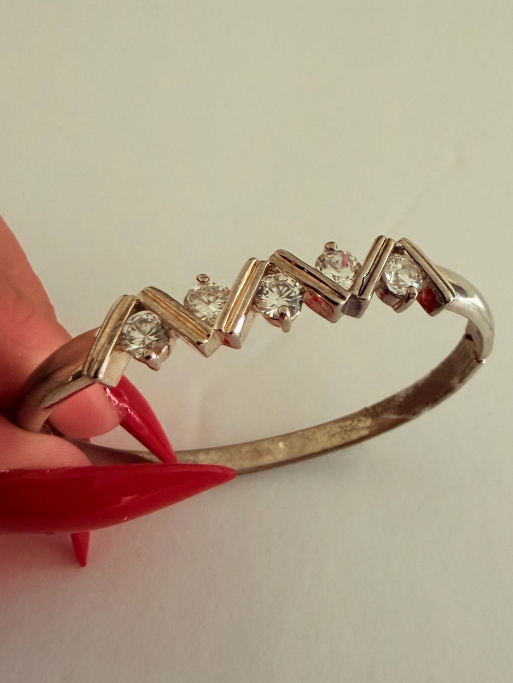Vintage Silver-Tone Bracelet with Clear Crystal Accents